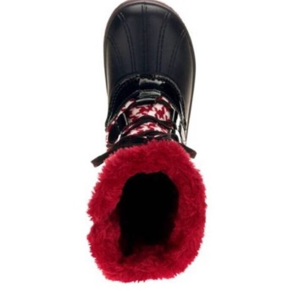 Ozark Trail 5 Big Girls Houndstooth Faux Fur Trimmed Winter Boots in Red - Black - Picture 4 of 4